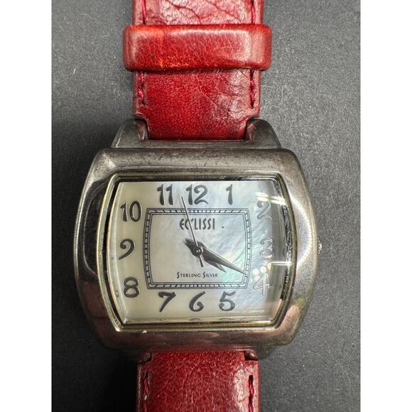 Vintage ECCLISSI Sterling Silver Watch MOP Dial with Maroon Leather Strap 22590 main image 5
